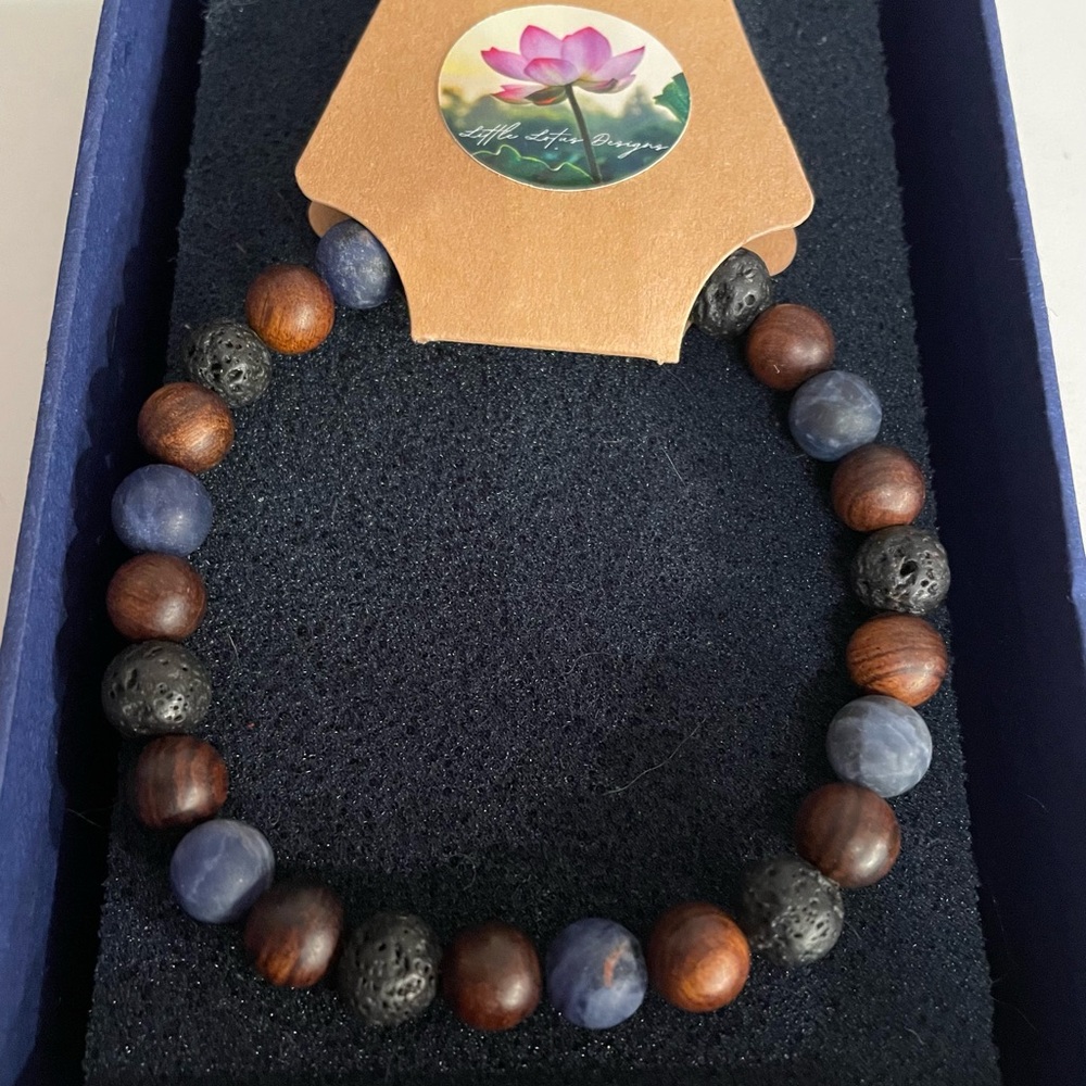 Elegant Blue, Brown and Black Gemstone Bracelet NWT